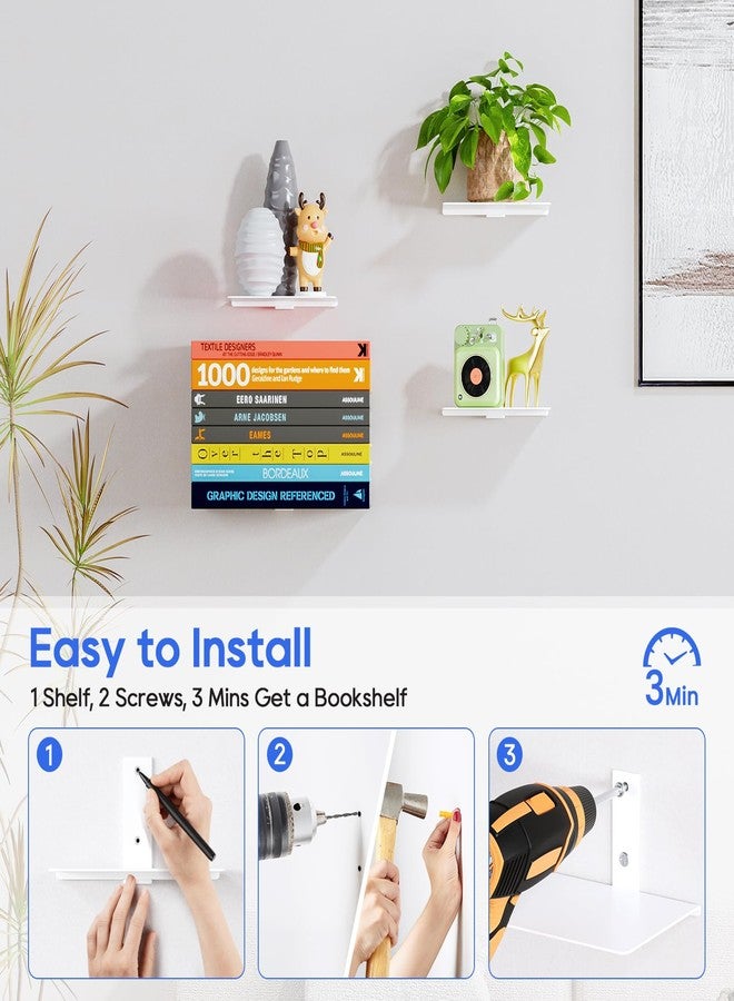 ART-GIFTREE رفوف كتب مخفية من ART-GIFTREE، رفوف كتب عائمة للجدار، رفوف كتب متينة مثبتة على الحائط للتخزين، منظم كتب مخفي، رف عمودي للعمود الفقري للمنزل والمكتب، عبوة من 4 قطع، أبيض - Image 5